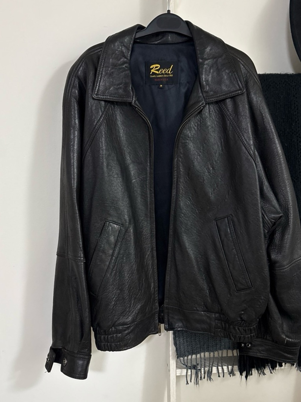 Austin Reed Black Leather Bomber Jacket